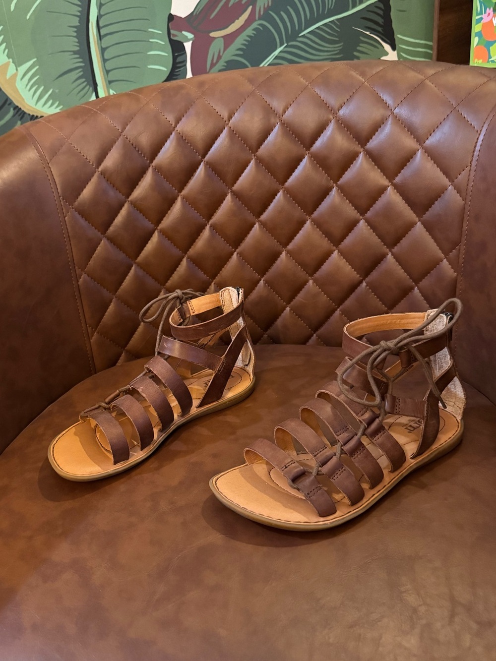 Born Nea Leather Gladiator Sandal, Brown, Strappy Lace Up